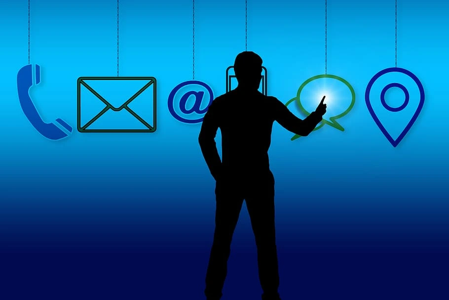 Contact us icons with email, phone and mail